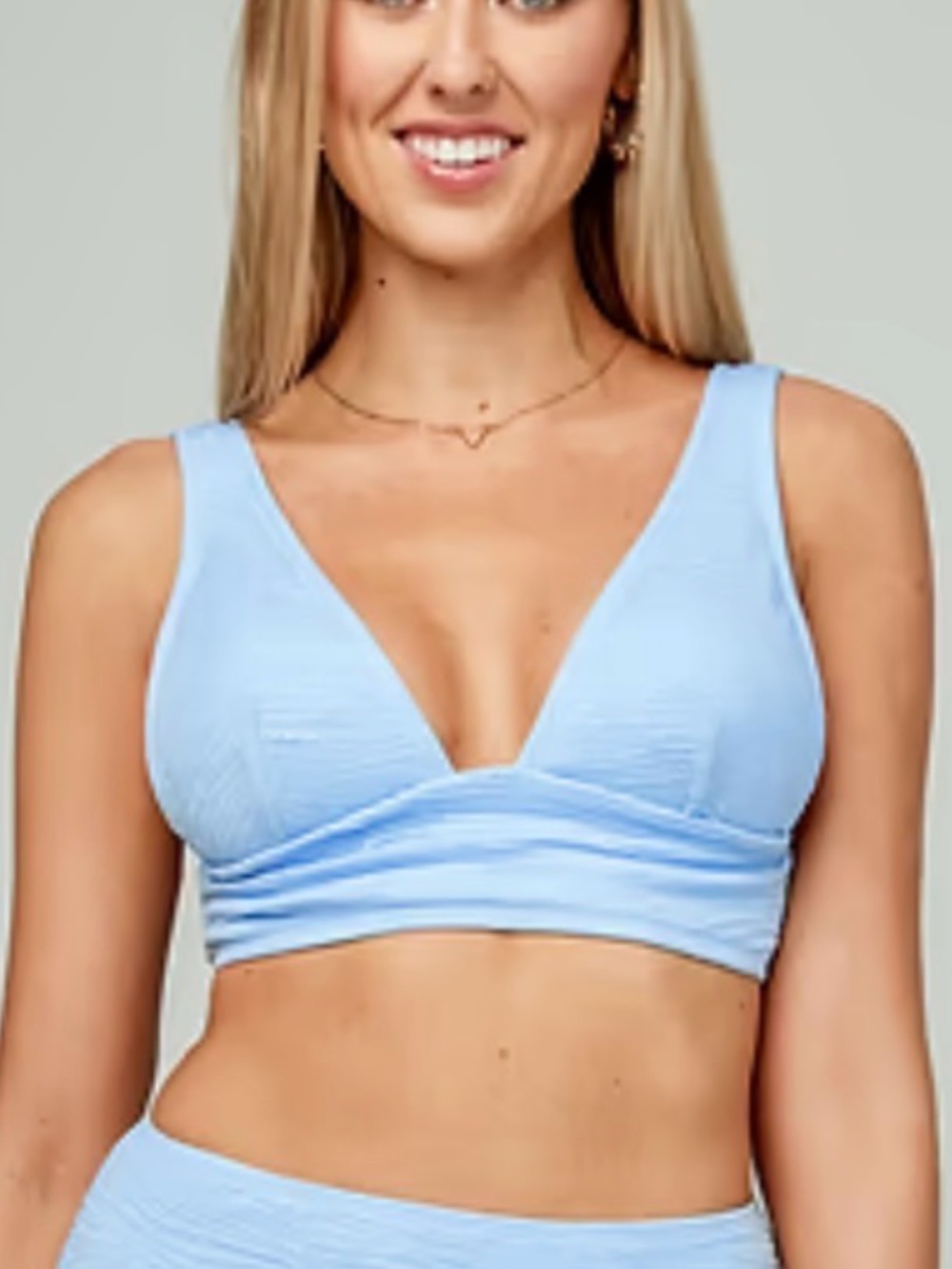 CUPSHE 🆕 Light Blue Ribbed V-Neck bathing suit top only